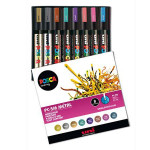 Marqueur Posca trait moyen 2,5 mm - Boite de 8 couleurs métal assorties